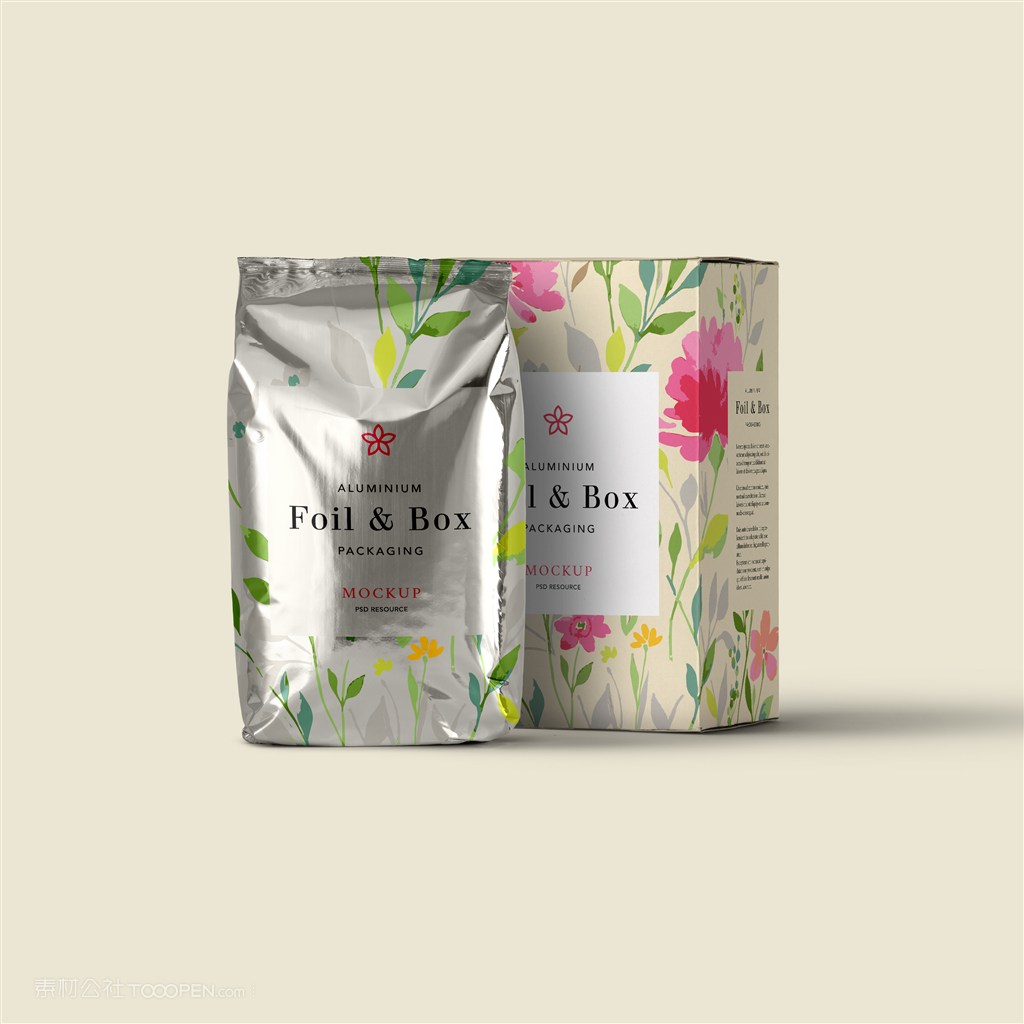 铝箔纸密封包装袋和外包装纸盒贴图样机