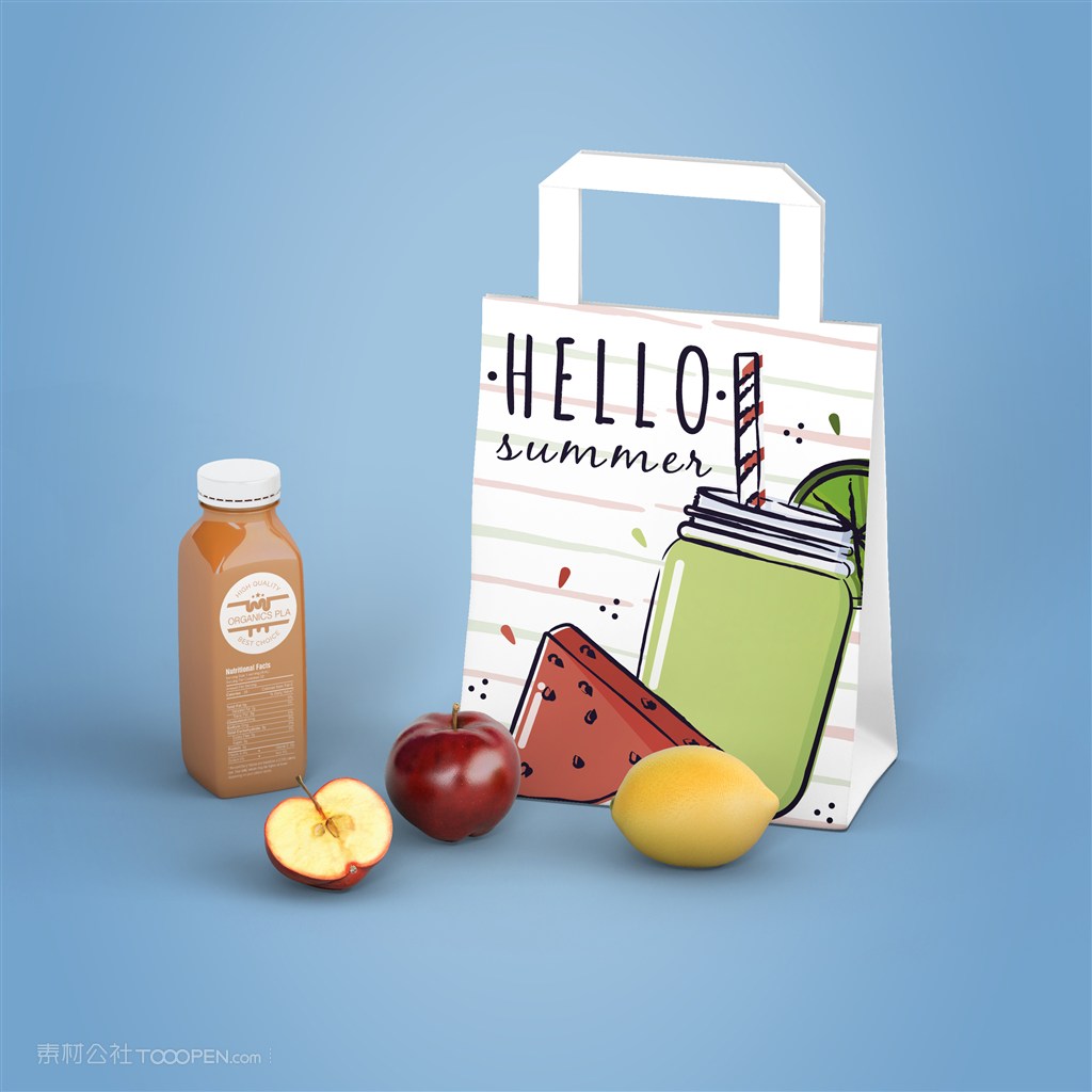 果汁瓶饮料瓶环保袋手提袋贴图样机