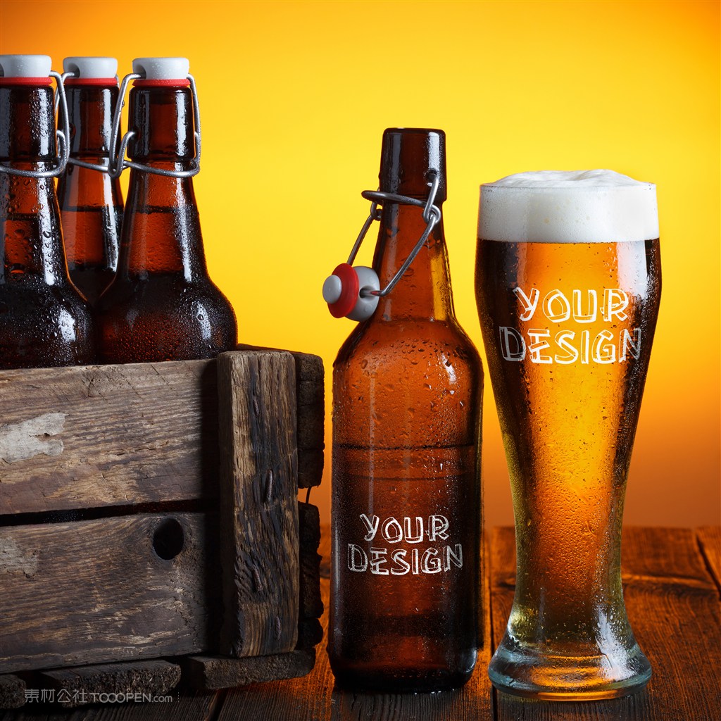 啤酒瓶啤酒杯品牌logo样机