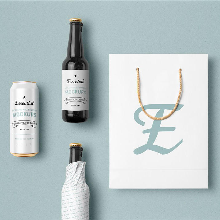 手提袋啤酒酒瓶包装样机模板