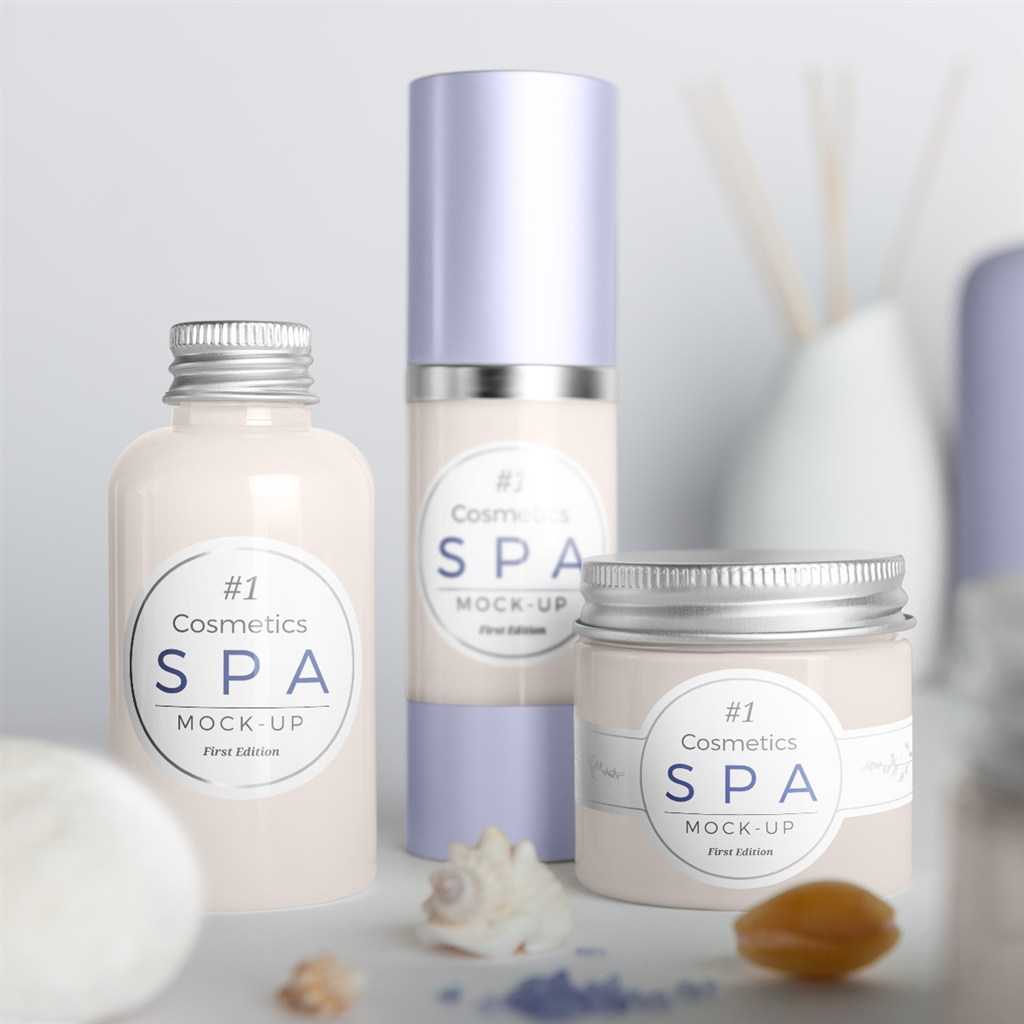 spa精油瓶子包装贴图样机模板