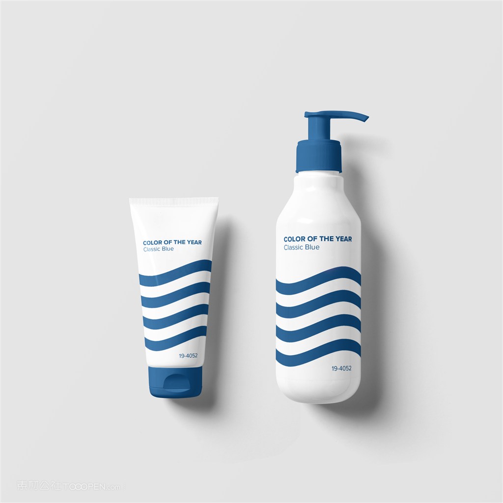 蓝色洗护用品包装贴图样机