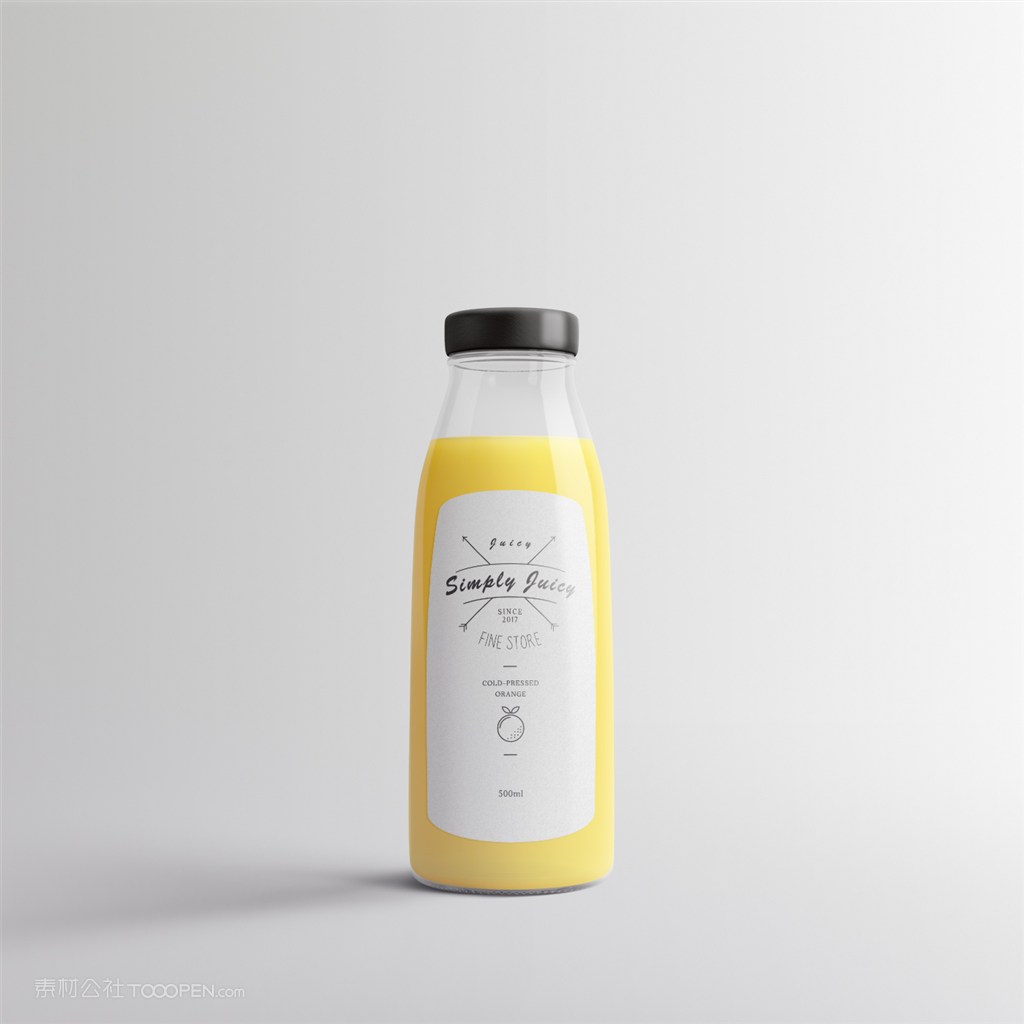 装有黄色果汁饮料的玻璃瓶包装贴图样机