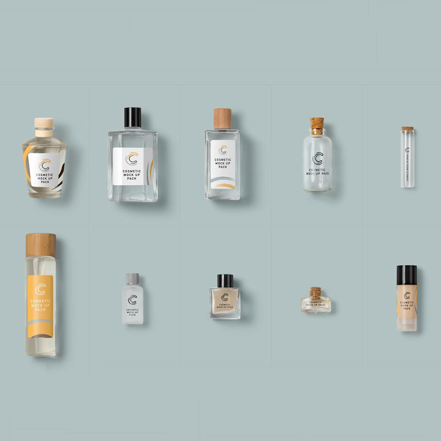 化妆品瓶子盒子玻璃瓶包装贴图样机设计模板效果VI素材PSD分层