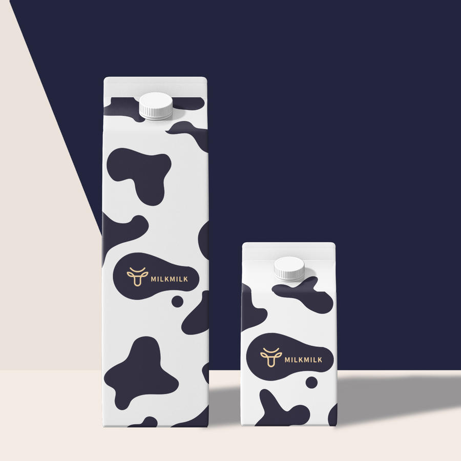 乳制品VI两种规格的盒装牛奶包装贴图样机