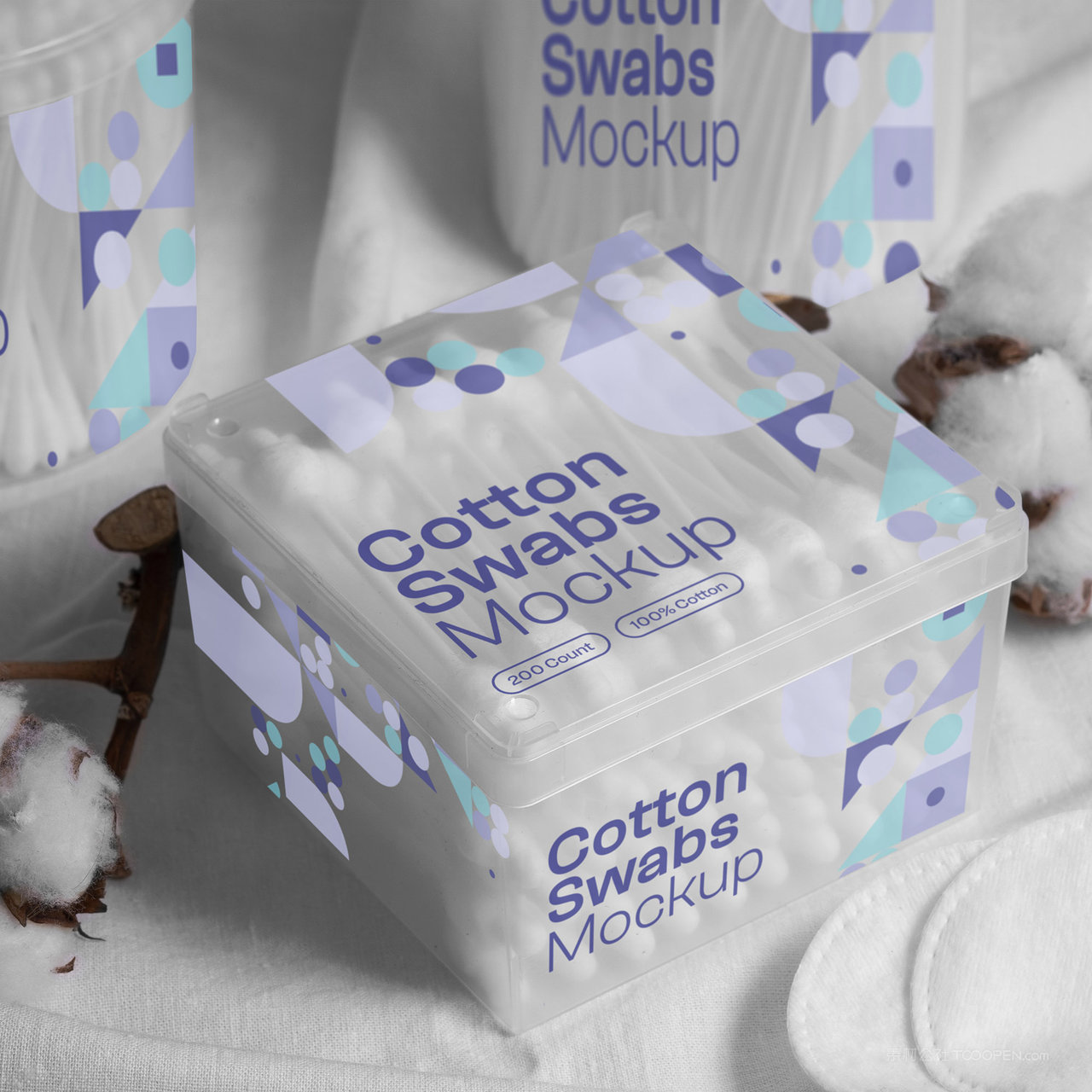 透明塑料包装盒棉签包装贴图样机