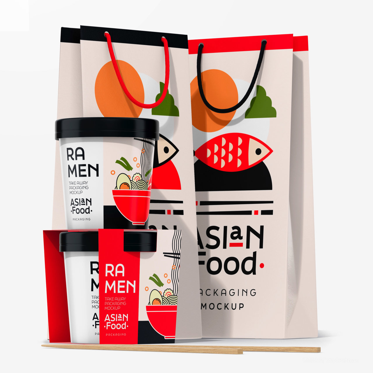 手提袋食品包装外卖包装贴图样机