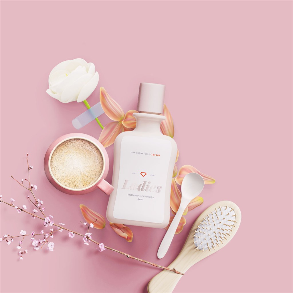 时尚粉嫩化妆品护肤品包装设计样机