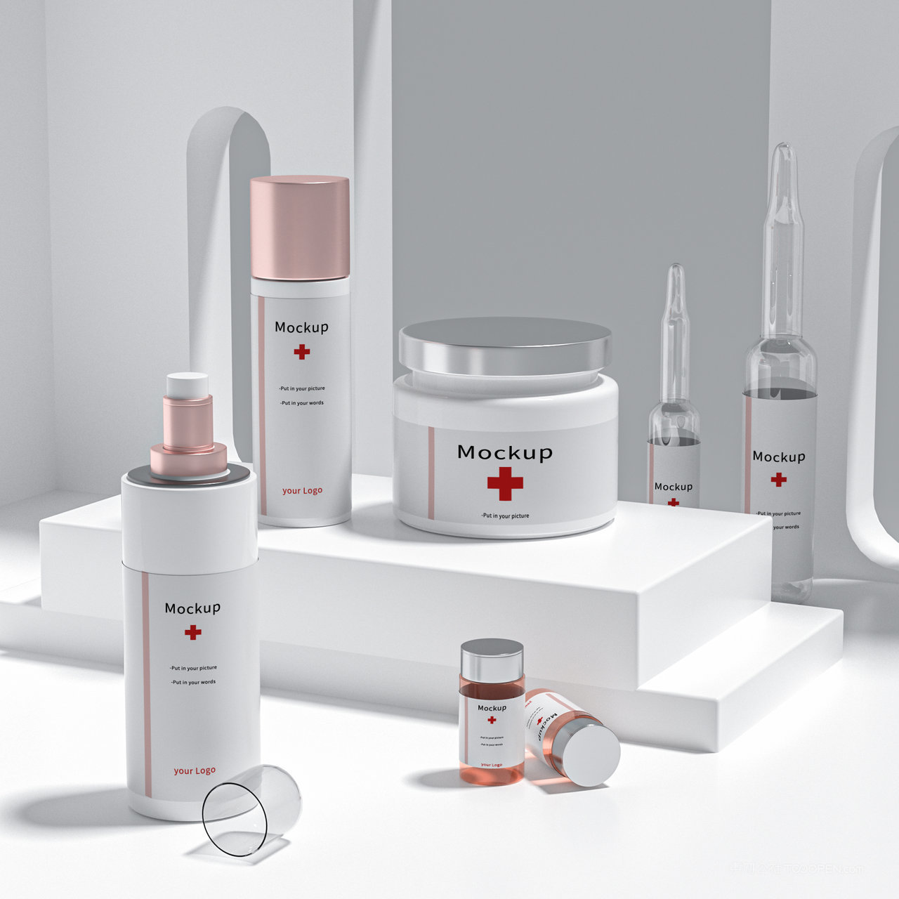 瓶子医疗保健品包装贴图样机