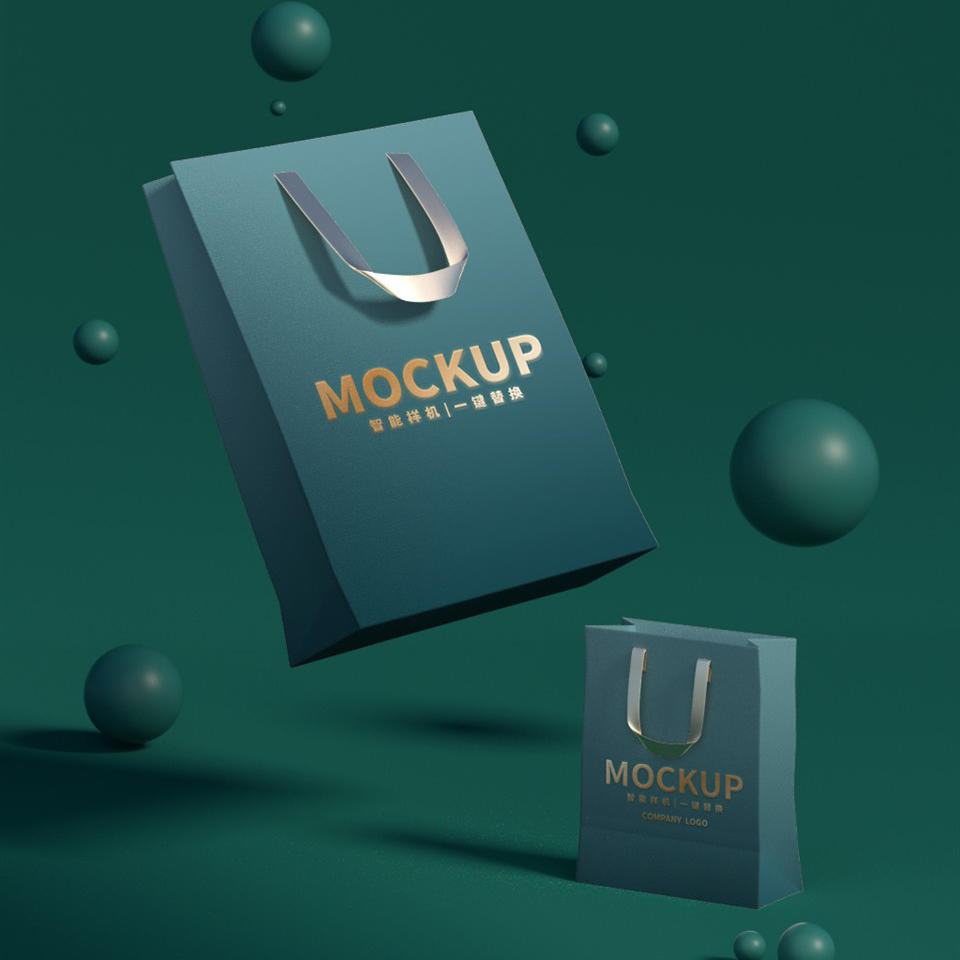 手提纸袋烫金包装logo样机