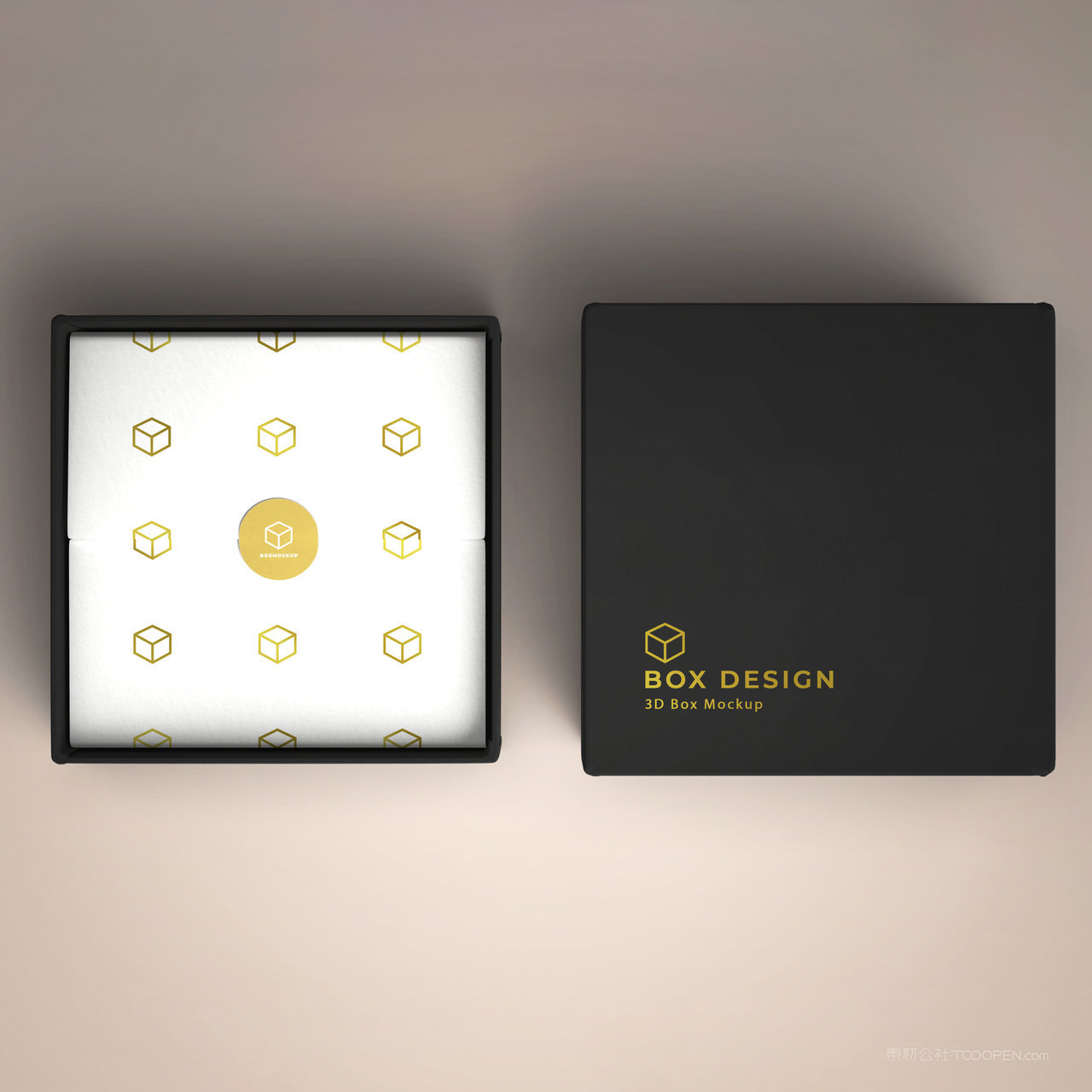 顶视图打开的包装盒贴图样机