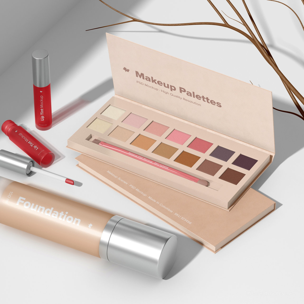 眼影口红化妆品包装贴图样机
