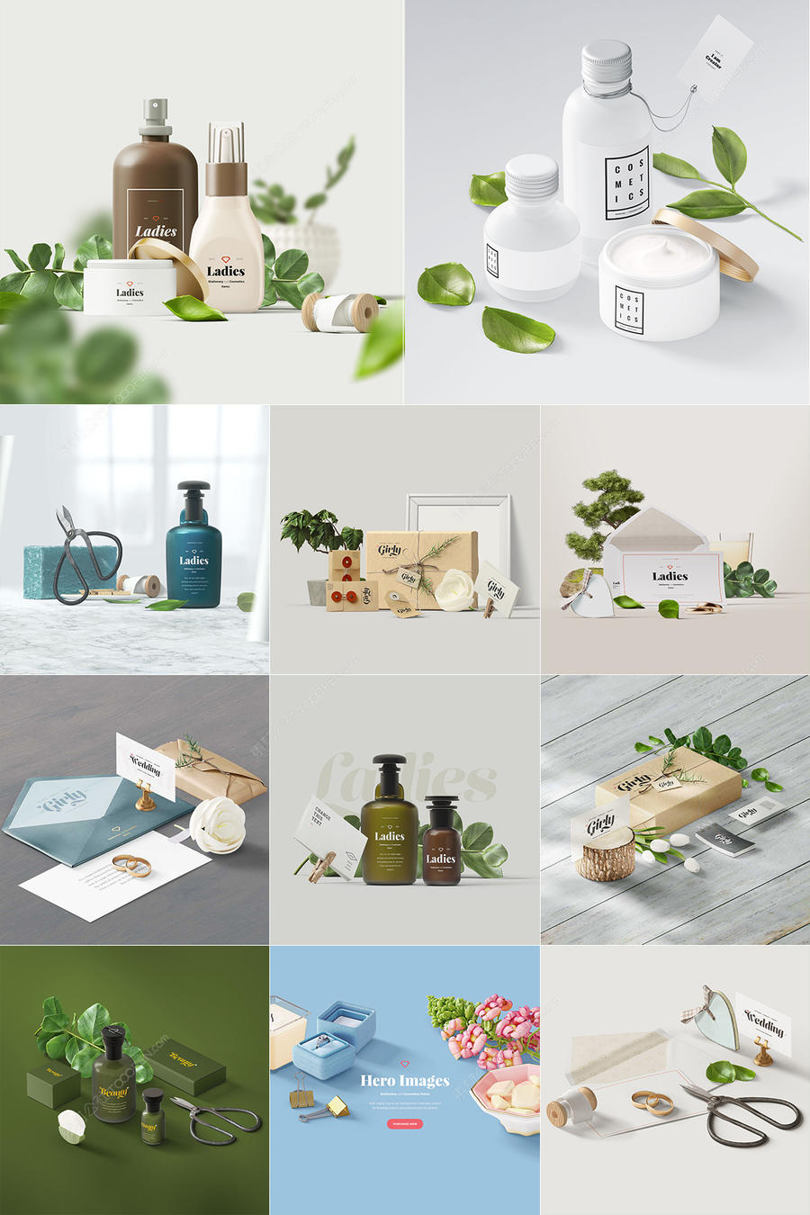 12个美容护肤品牌包装贴图样机