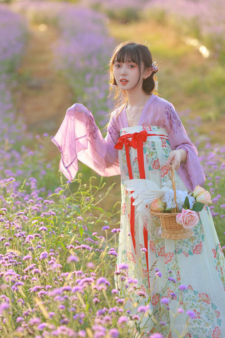 薰衣草花丛中的唯美古风漂亮小姐姐个人艺术写真图片