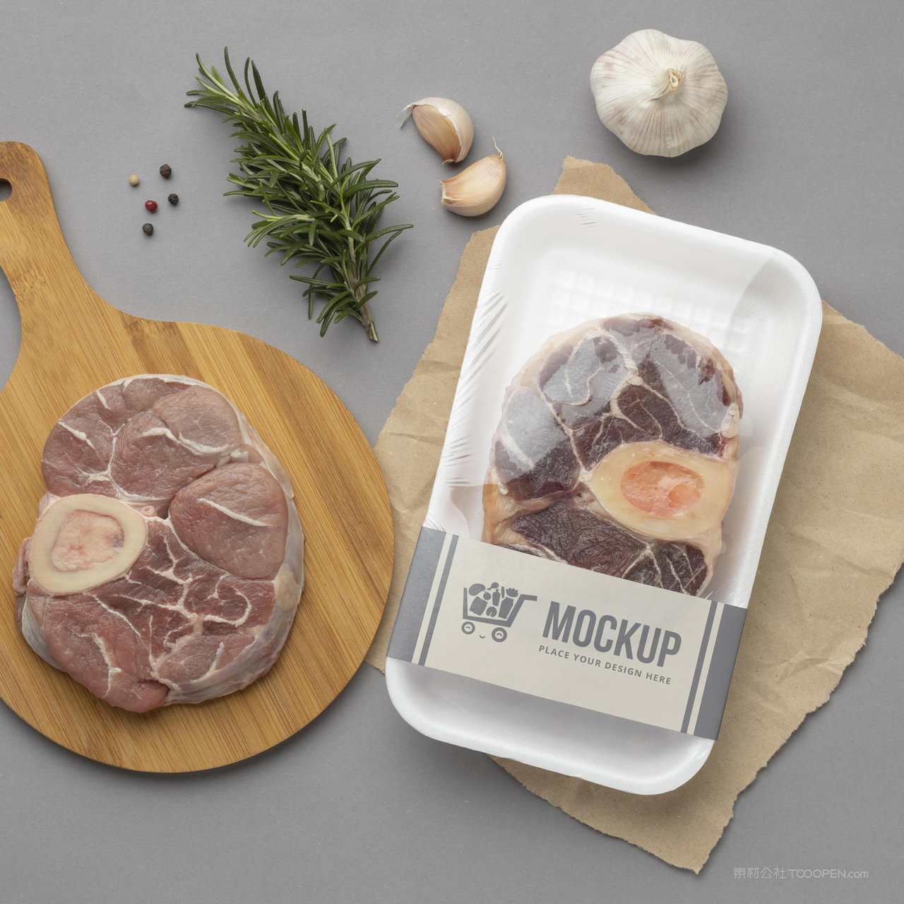 牛排大蒜排包装贴图样机