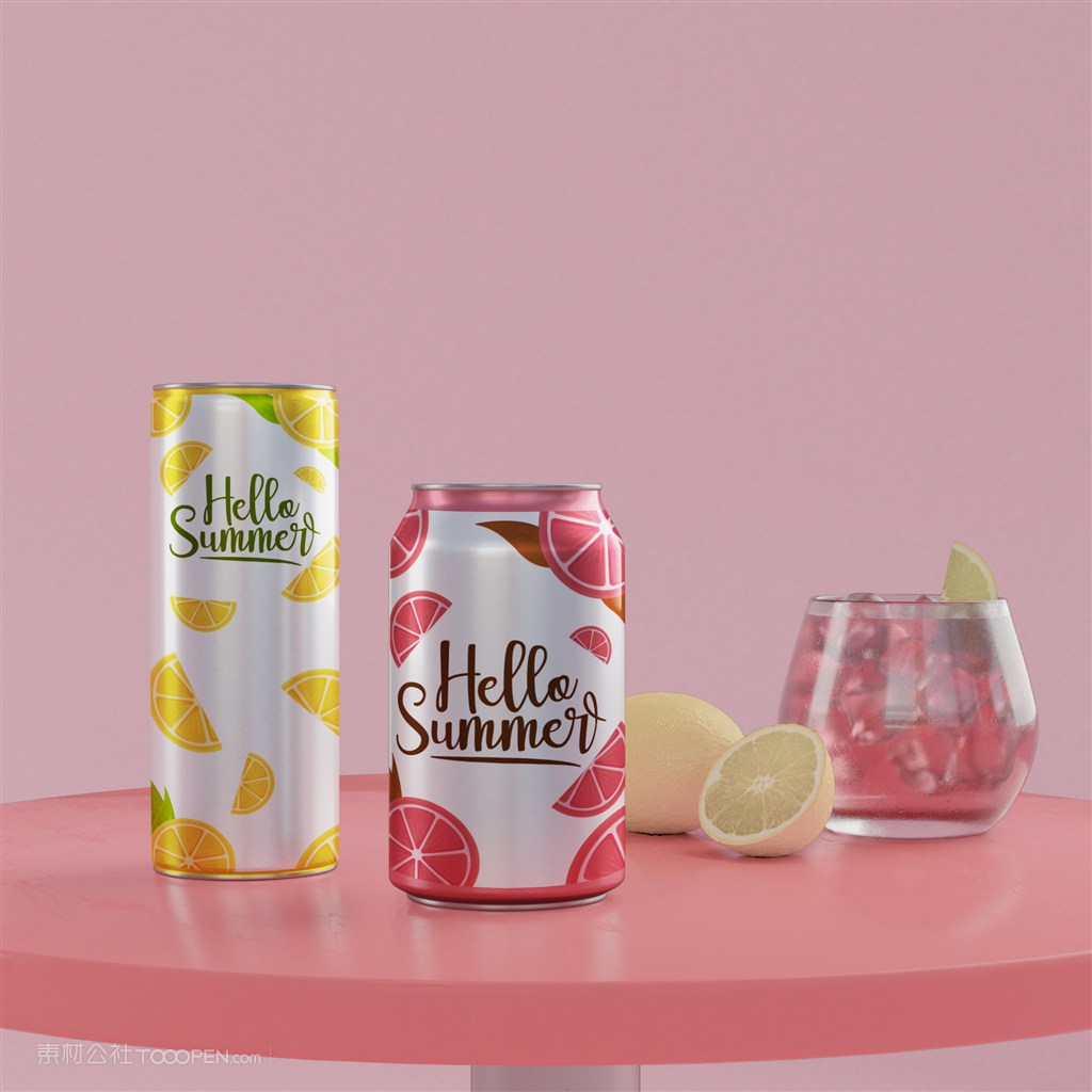 桌子上的易拉罐苏打水贴图样机