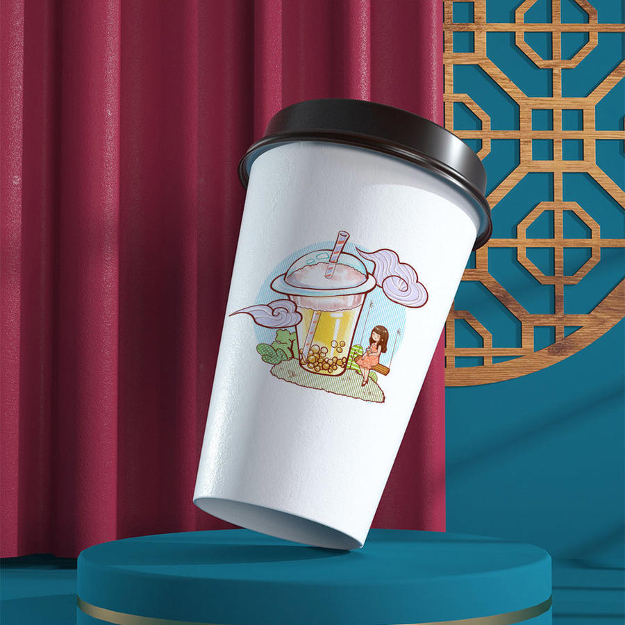 国潮奶茶包装样机