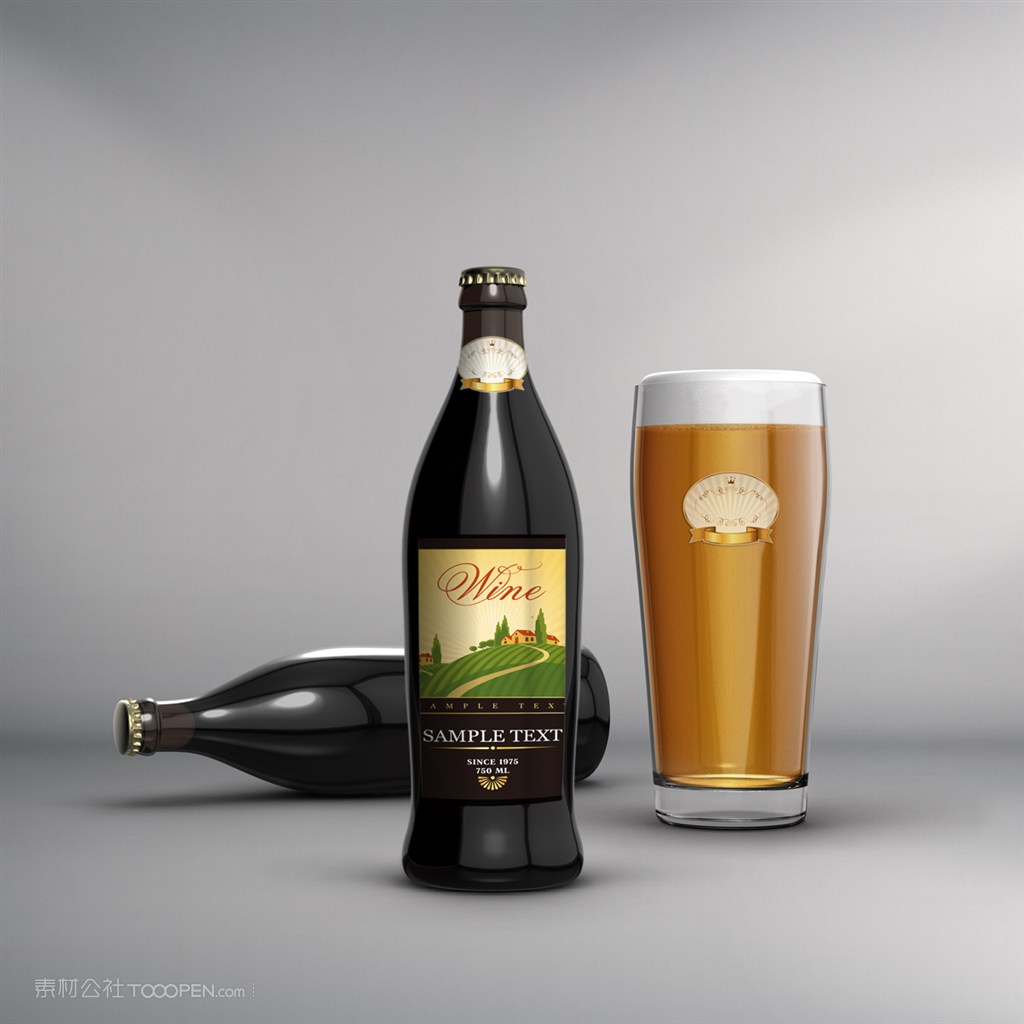 啤酒瓶啤酒杯品牌logo样机