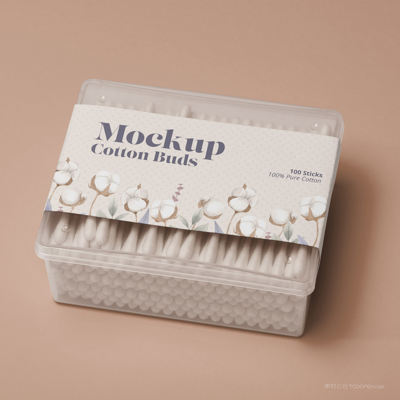 方形透明塑料包装盒棉签包装贴图样机