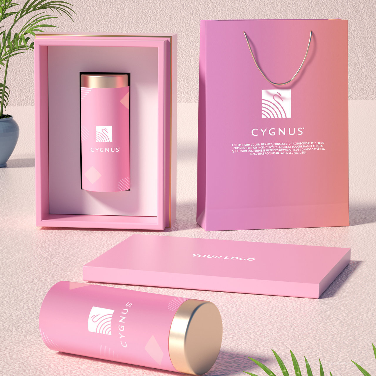 手提袋保温杯礼品包装贴图样机