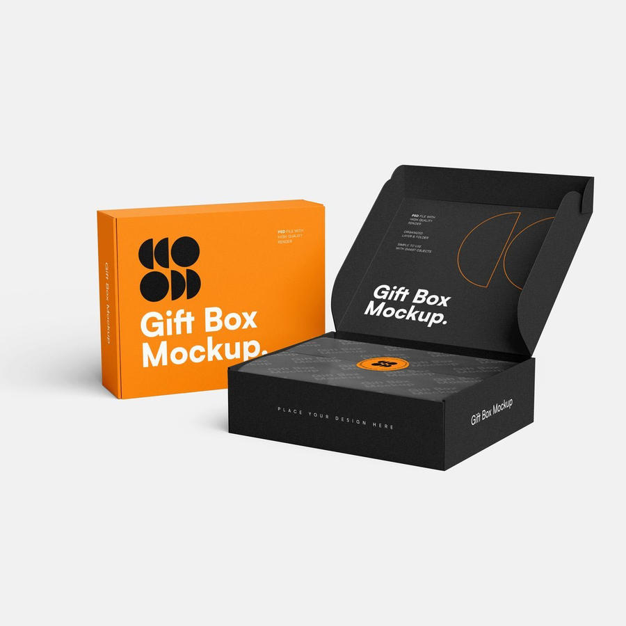 商务黑桔色飞机盒礼盒纸盒包装盒样机 (2)
