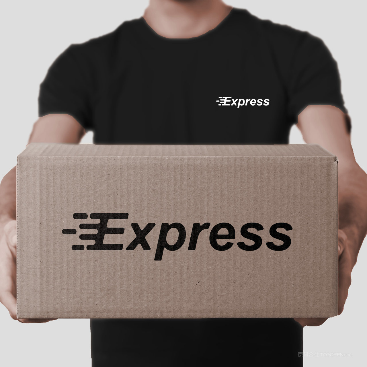 快递物流VI抱着包裹贴图样机