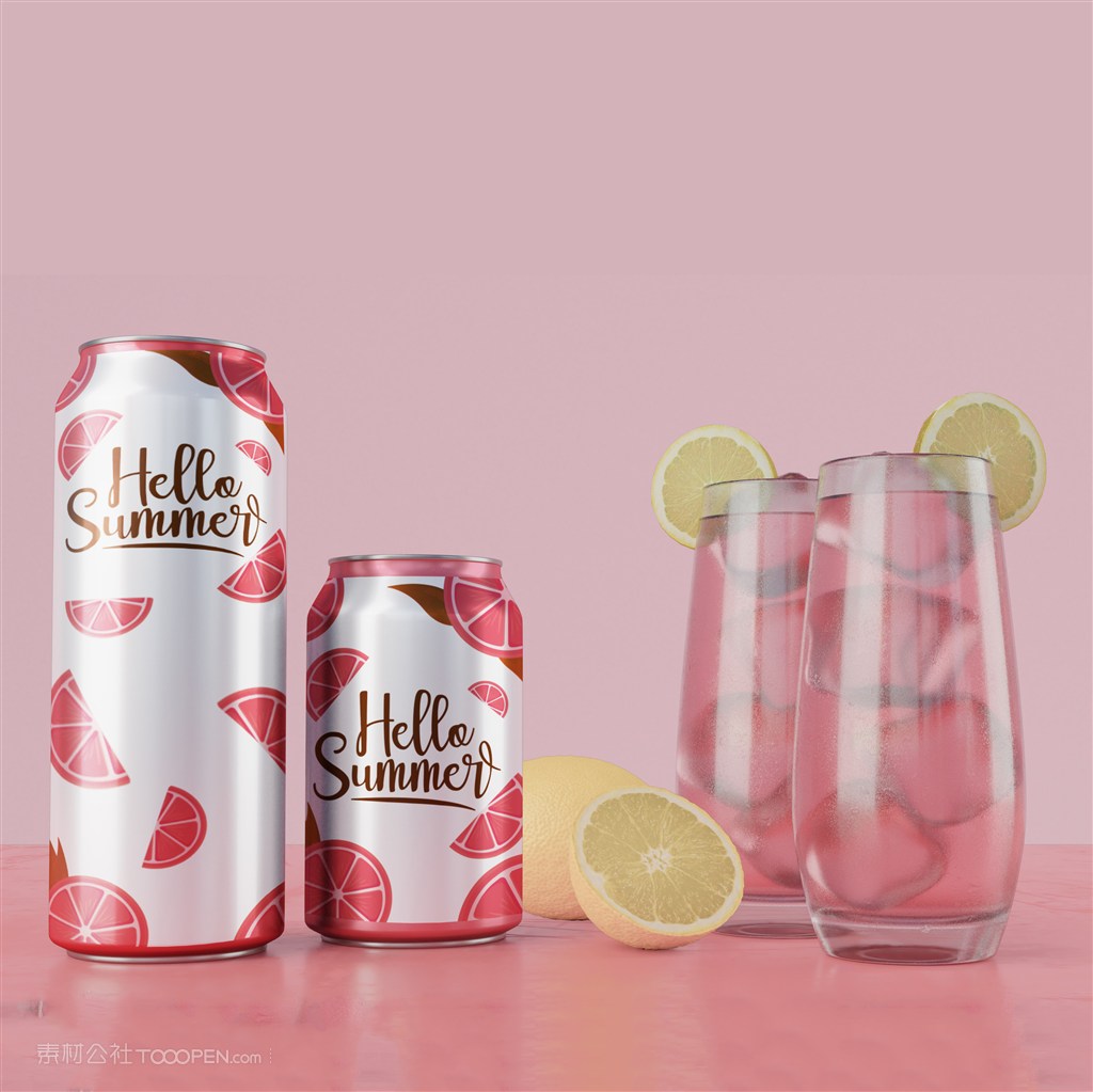 桌面上的易拉罐苏打水贴图样机