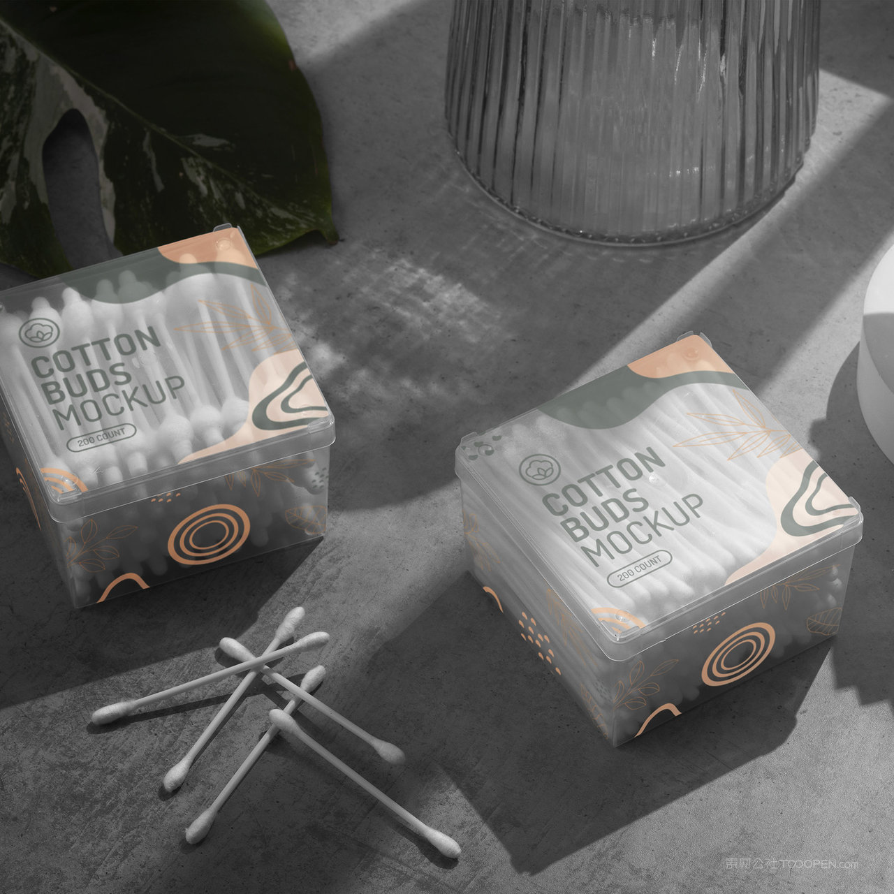 方形透明包装盒棉签包装贴图样机