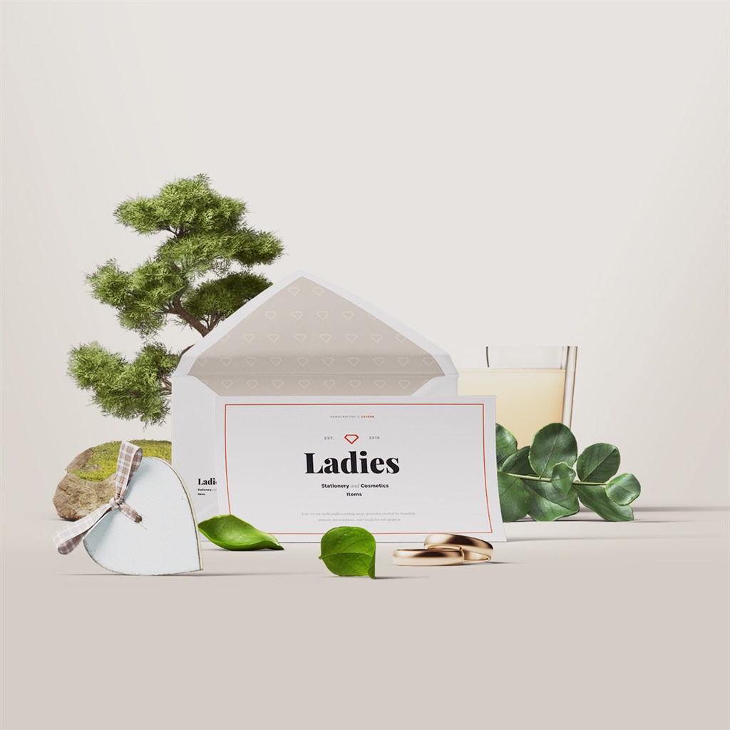 时尚化妆品包装设计卡片信封样机