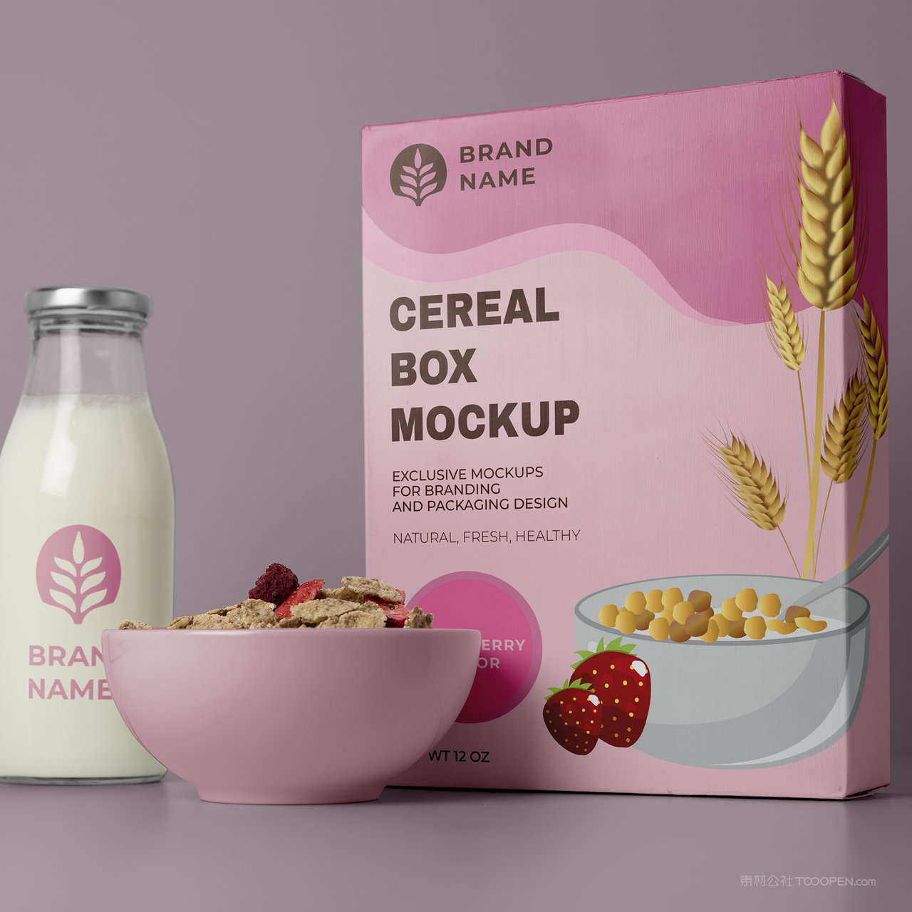 牛奶麦片食品包装贴图样机