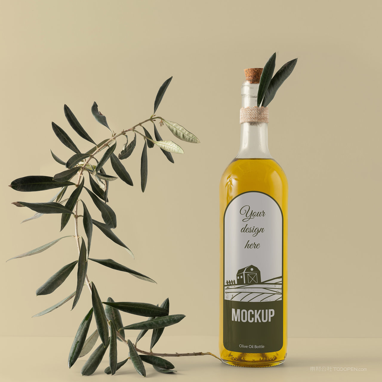透明玻璃瓶橄榄油包装贴图样机