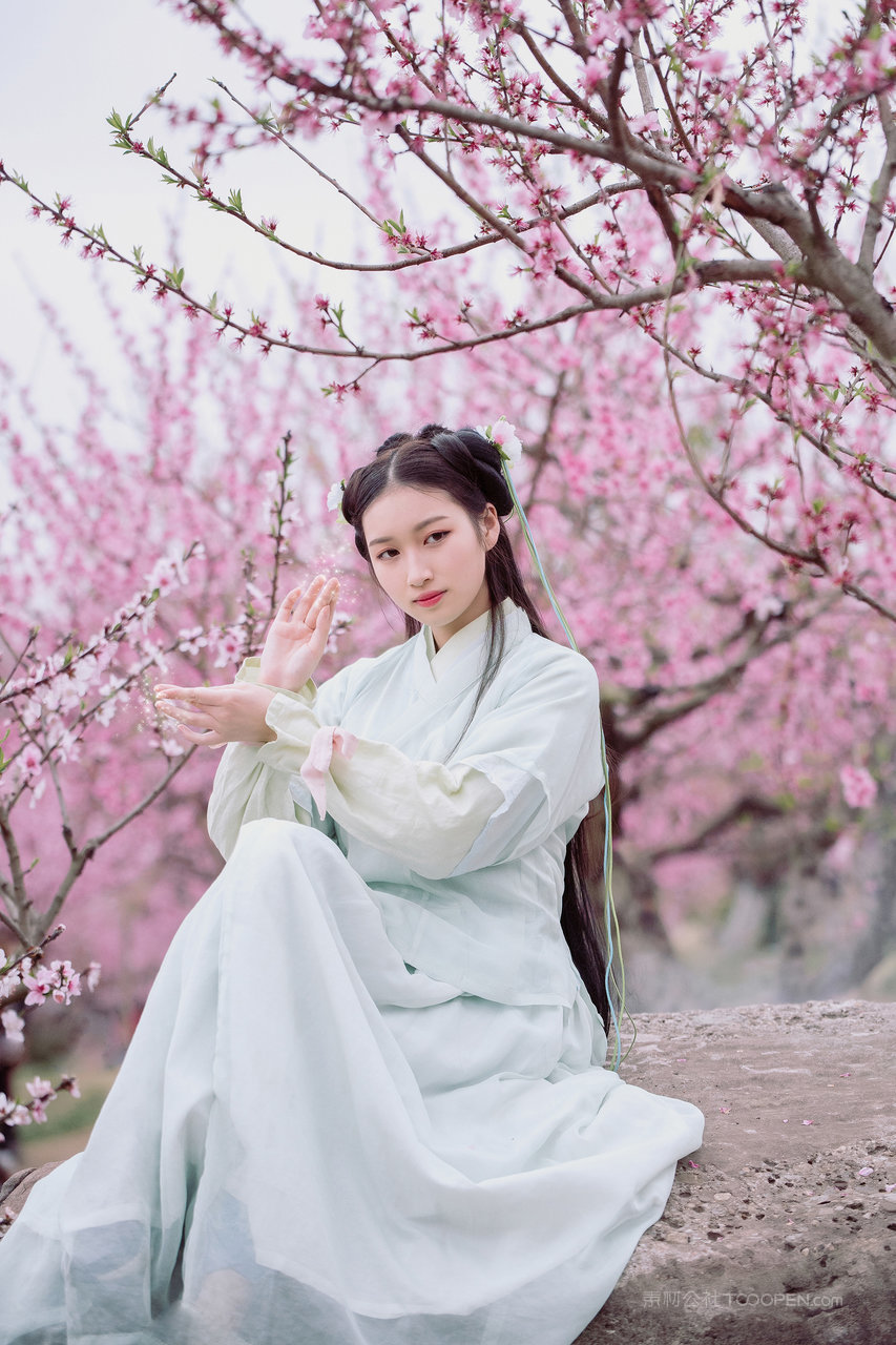 桃花树下的古装汉服美女唯美女生壁纸图片