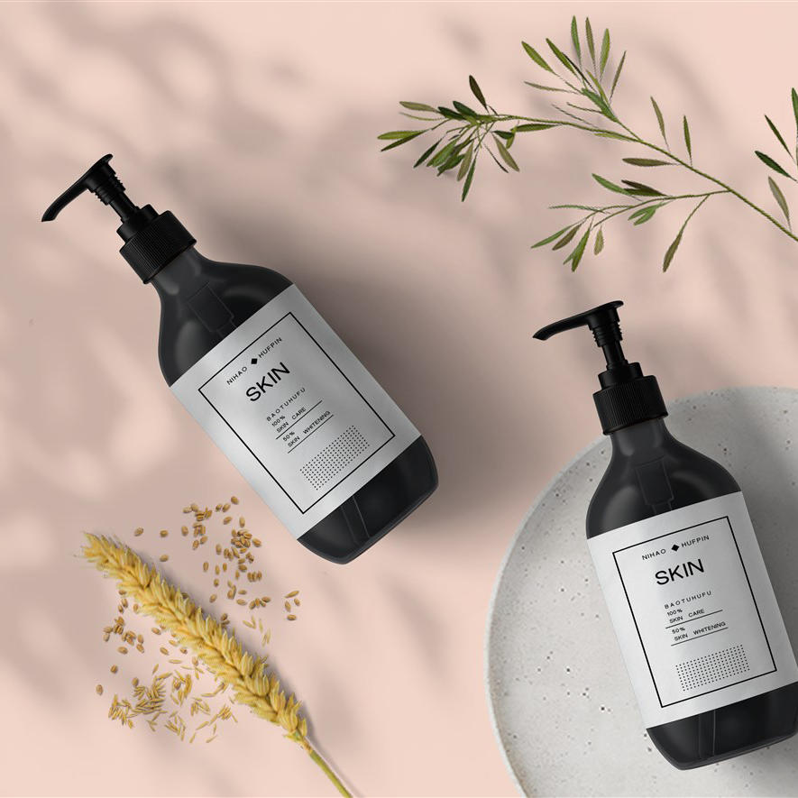 时尚ins风的护肤瓶包装贴图样机