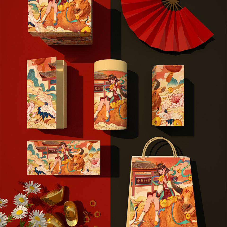 中国风年货礼盒包装样机