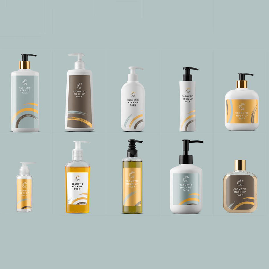 20化妆品瓶子盒子玻璃瓶包装贴图样机设计模板效果VI素材PSD分层