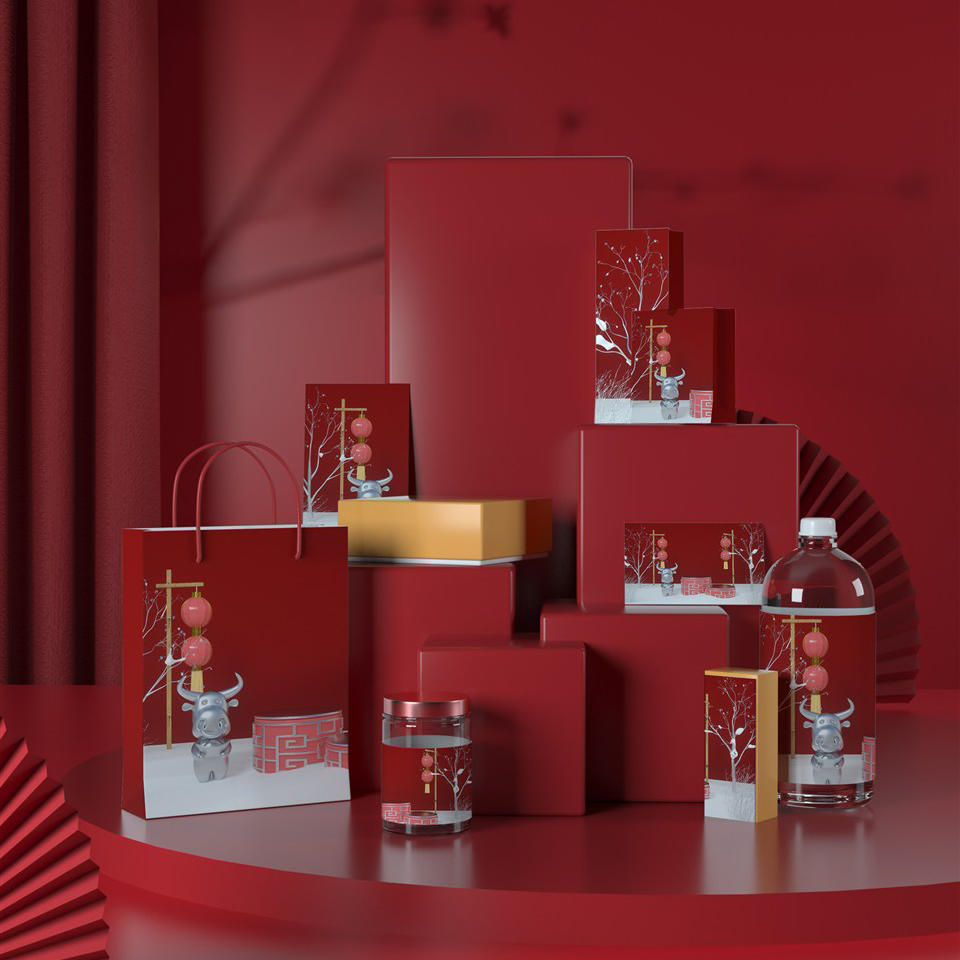 中国风过年年货礼盒包装样机