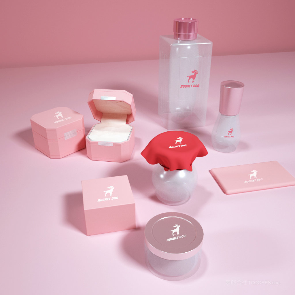 一整套的包装瓶包装盒贴图样机