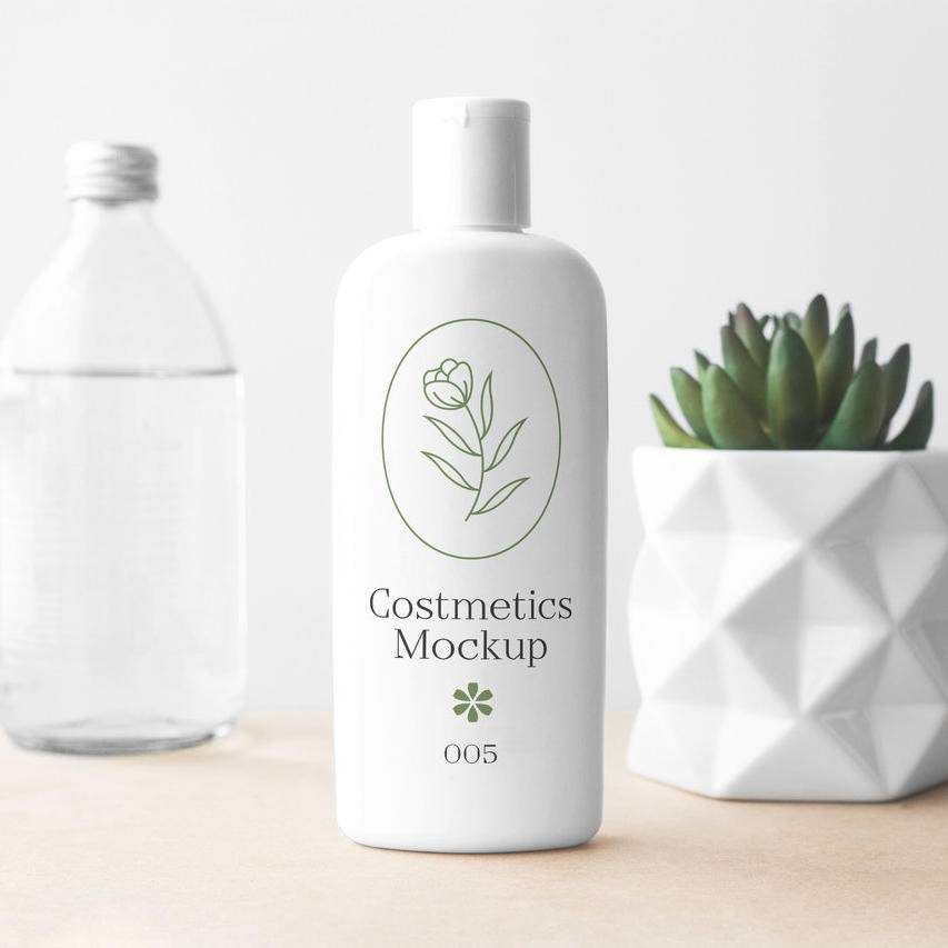 白色化妆品样机透明玻璃瓶多肉