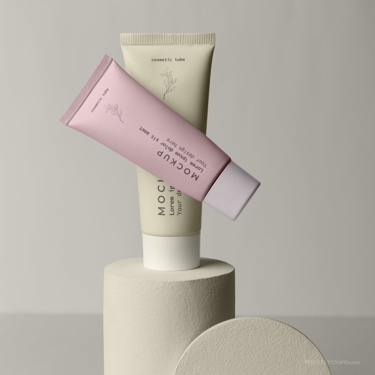 悬浮的洗面奶护手霜包装贴图样机