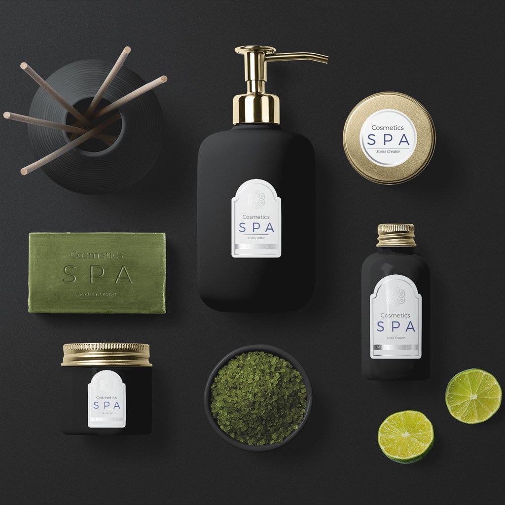 spa精油瓶子香皂用品包装贴图样机