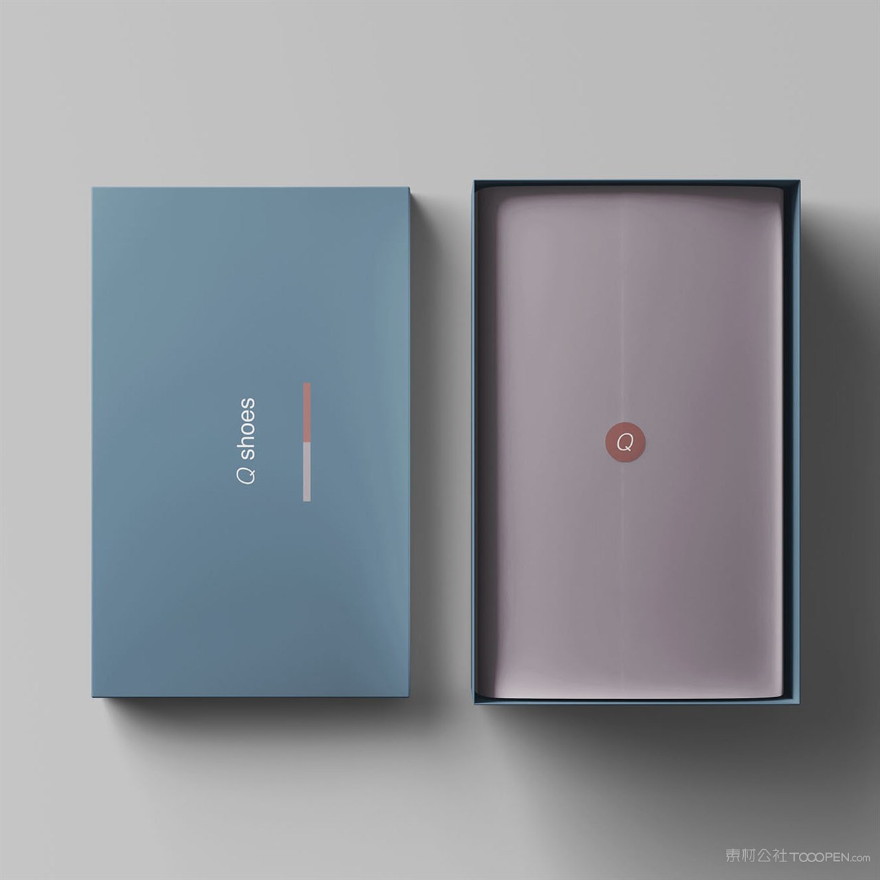 顶视图打开的纸盒鞋盒包装样机