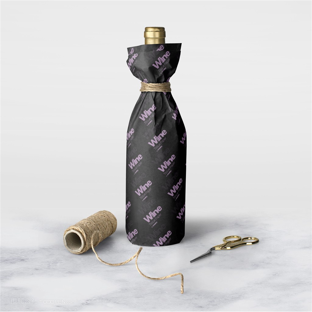 红酒礼物包装贴图样机红酒包装纸样机