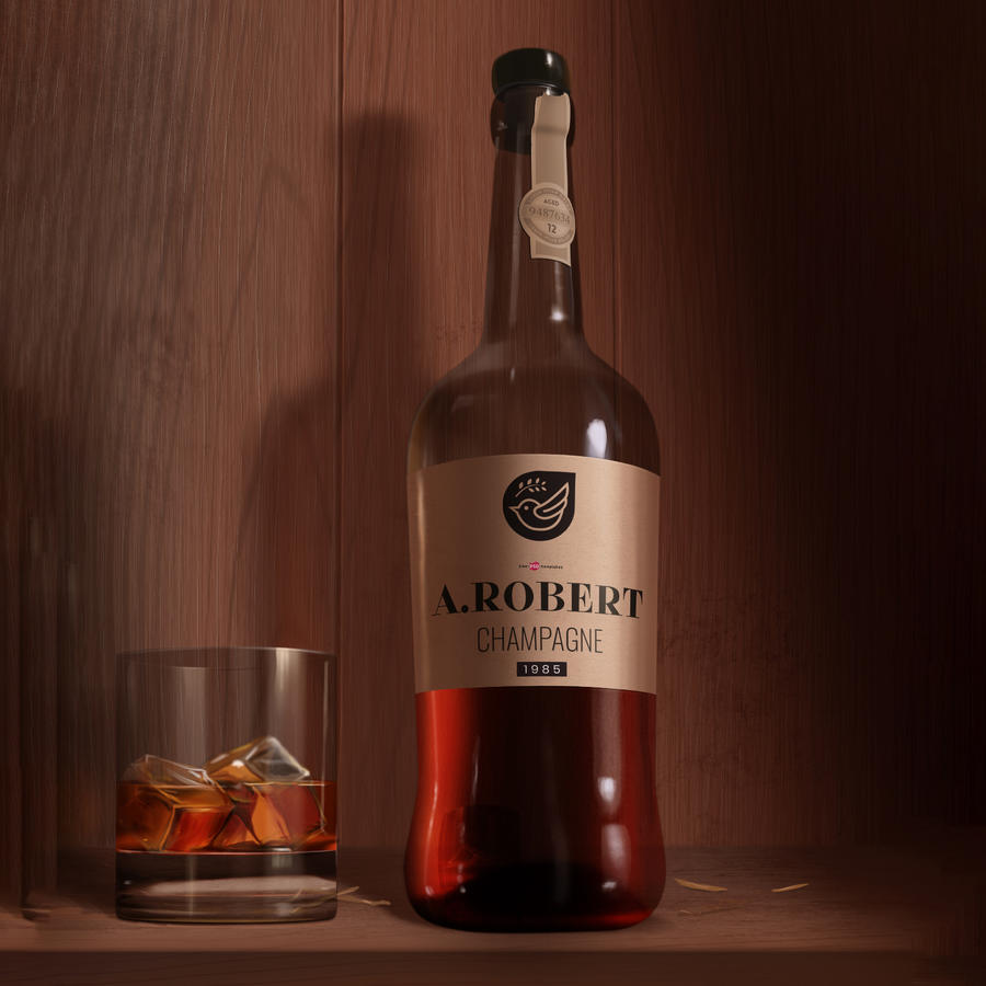 木板上的酒杯酒瓶贴图样机