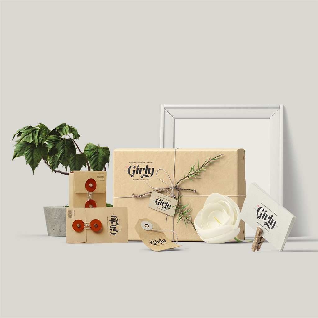 橙色时尚化妆品包装设计样机模板