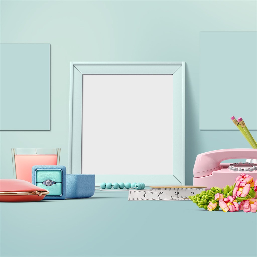 蓝绿色时尚化妆品包装设计样机模板