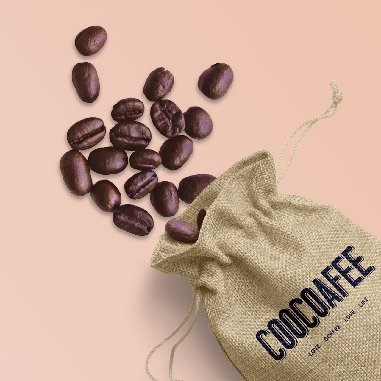 咖啡品牌vi抽绳布袋贴图样机