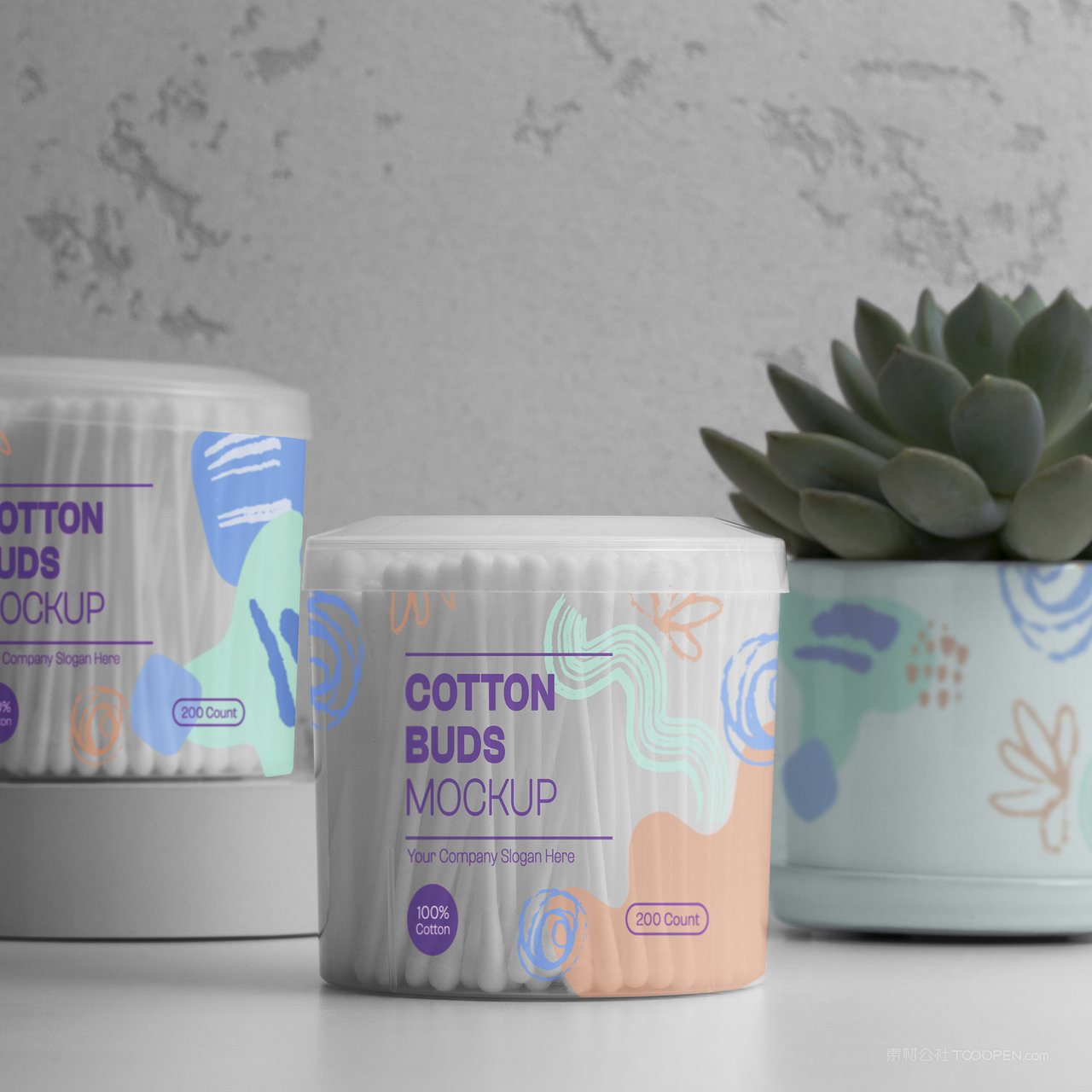 圆柱塑料包装盒棉签包装贴图样机