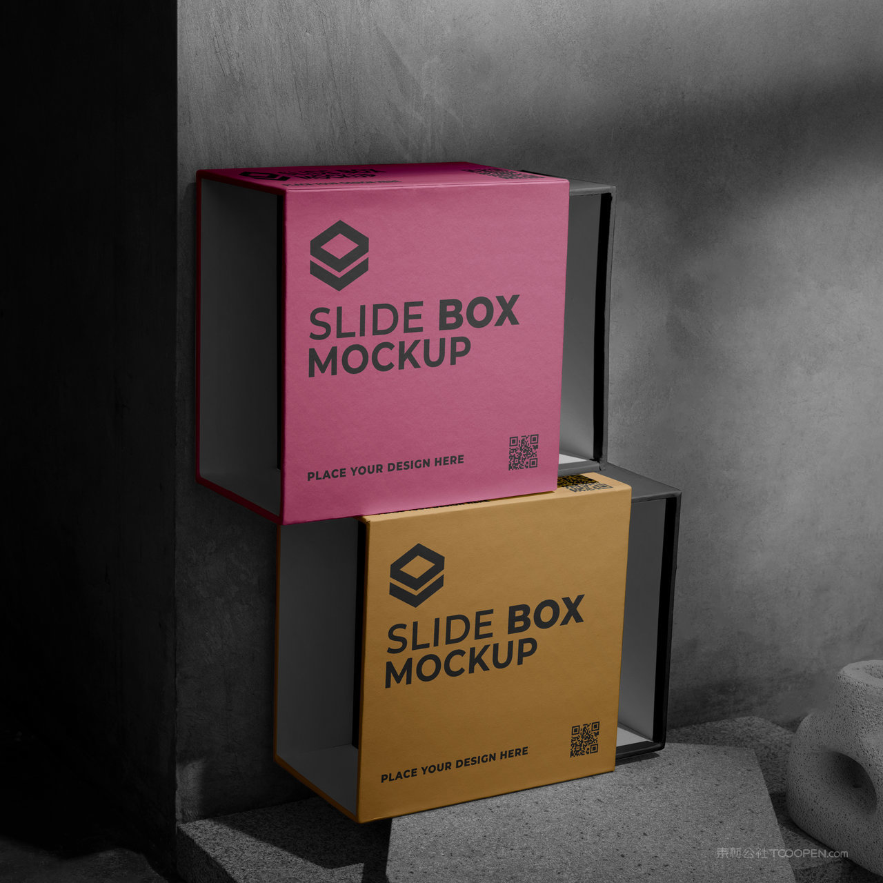 两个彩色纸盒抽屉包装盒贴图样机