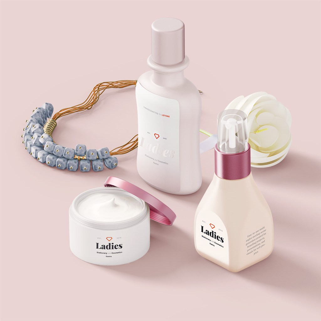 时尚粉嫩化妆品包装设计样机模板