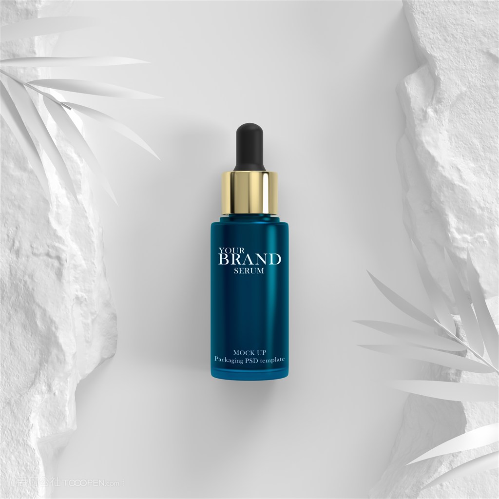 在岩石和树叶中间的高级护肤品化妆品样机